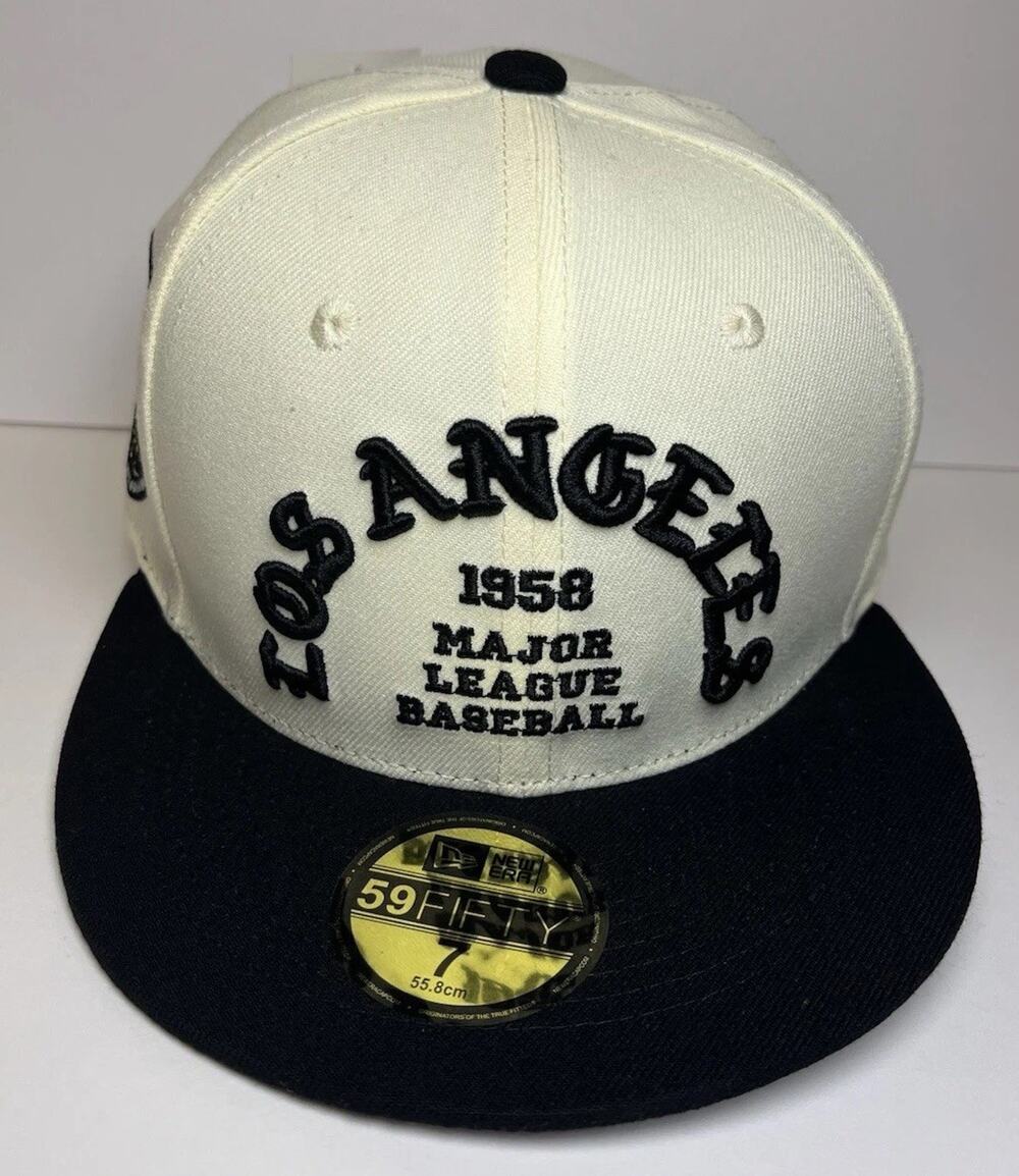 New Era 59FIFTY Los Angeles Dodgers Sugar Skull Fitted Hat Size 7 Off-White/Blac